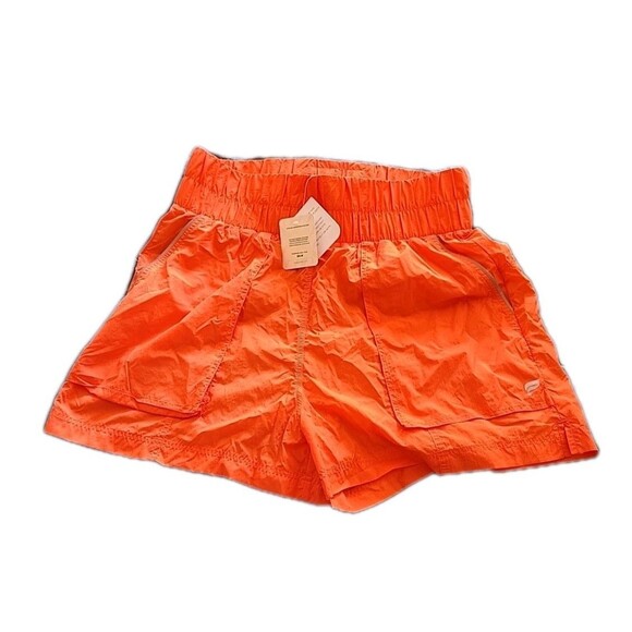 NWT FABLETICS Women's Ultra High Waisted Piped Nylon Shorts Orange | Size L - Picture 1 of 8